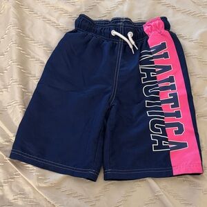 Nautica Kids Blue and Pink Logo Swim Trunks
